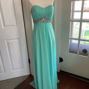 Aqua Evening Gown Prom Dress with Bling